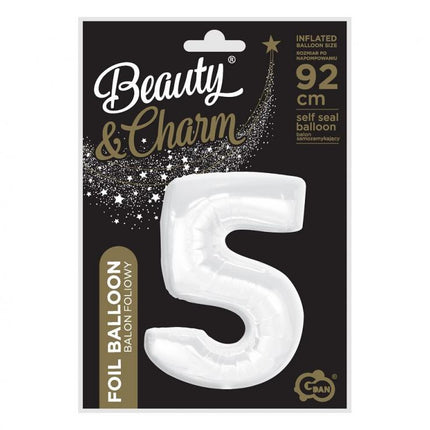 Fehér B&C White 5-ös szám fólia lufi 92 cm