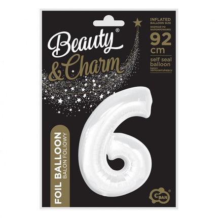 Fehér B&C White 6-os szám fólia lufi 92 cm