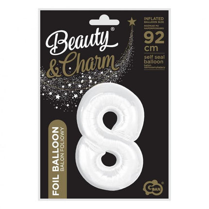 Fehér B&C White 8-as szám fólia lufi 92 cm
