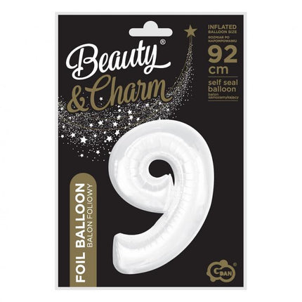 Fehér B&C White 9-es szám fólia lufi 92 cm