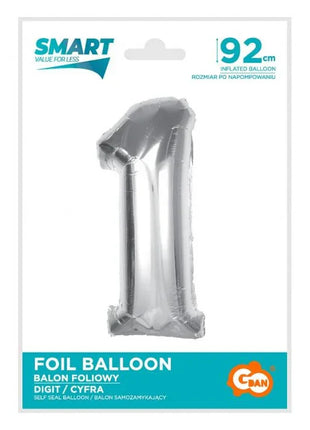 Ezüst 1-es Silver szám fólia lufi 92 cm