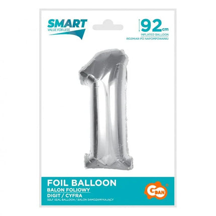 Ezüst 1-es Silver szám fólia lufi 92 cm