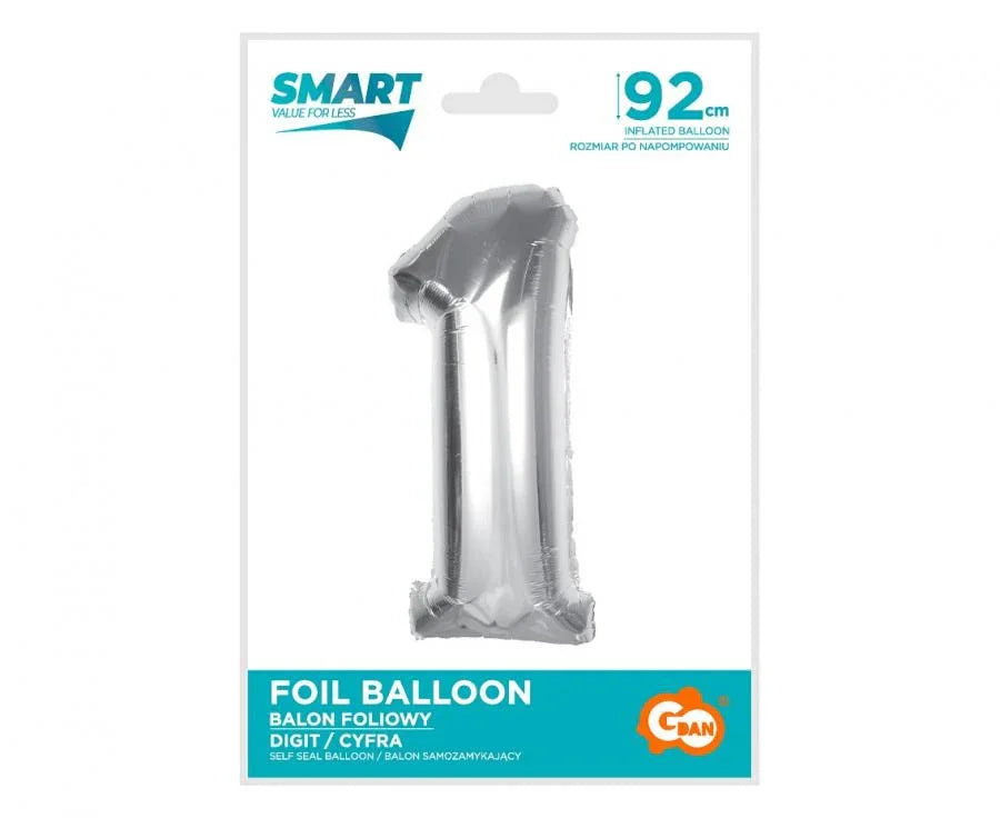 Ezüst 1-es Silver szám fólia lufi 92 cm