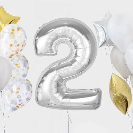 Ezüst 2-es Silver szám fólia lufi 92 cm