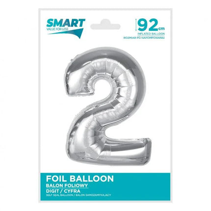 Ezüst 2-es Silver szám fólia lufi 92 cm