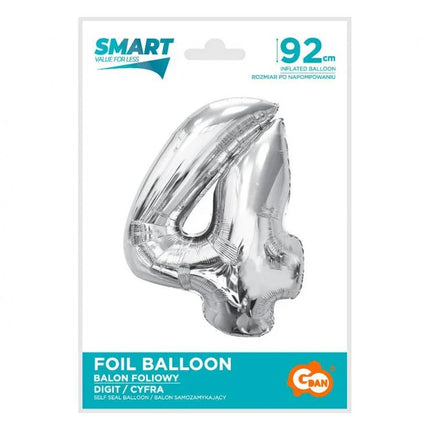 Ezüst 4-es Silver szám fólia lufi 92 cm