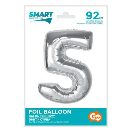 Ezüst 5-ös Silver szám fólia lufi 92 cm