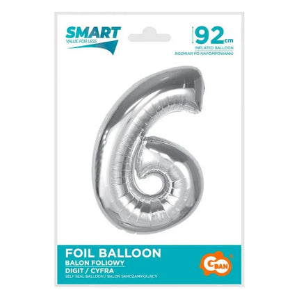 Ezüst 6-os Silver szám fólia lufi 92 cm