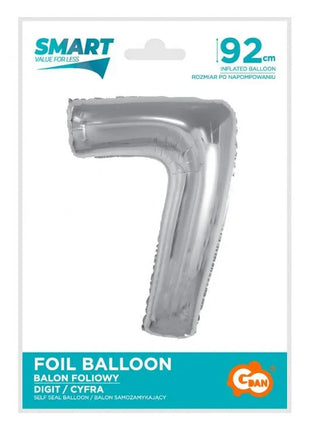 Ezüst 7-es Silver szám fólia lufi 92 cm