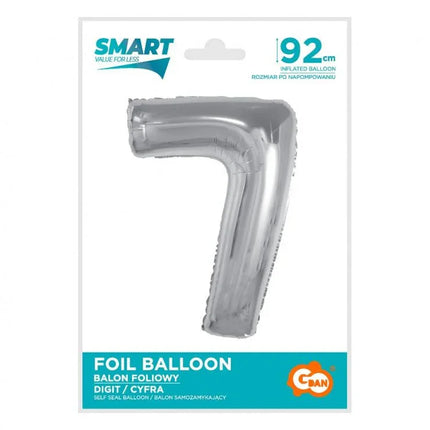 Ezüst 7-es Silver szám fólia lufi 92 cm