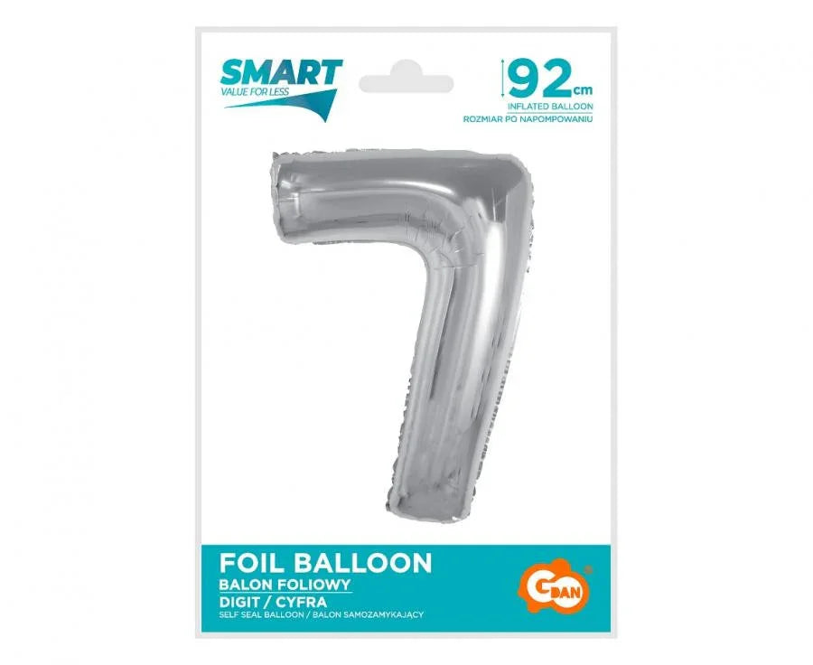 Ezüst 7-es Silver szám fólia lufi 92 cm