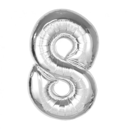 Ezüst 8-as Silver szám fólia lufi 92 cm