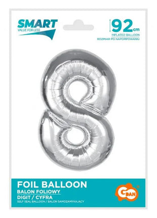 Ezüst 8-as Silver szám fólia lufi 92 cm