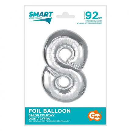 Ezüst 8-as Silver szám fólia lufi 92 cm