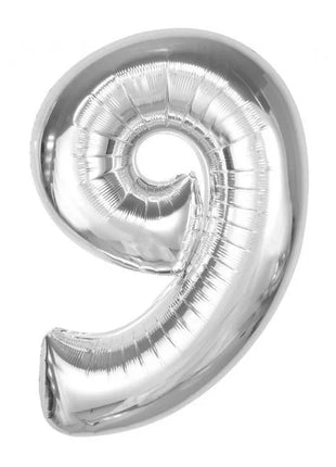 Ezüst 9-es Silver szám fólia lufi 92 cm