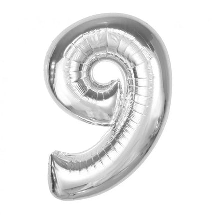 Ezüst 9-es Silver szám fólia lufi 92 cm