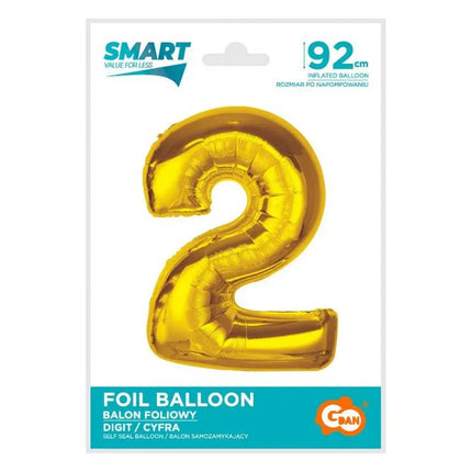 Arany 2-es Gold szám fólia lufi 92 cm