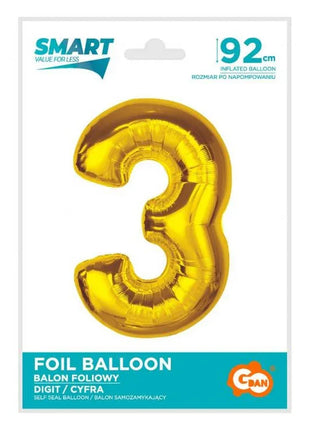 Arany 3-as Gold szám fólia lufi 92 cm