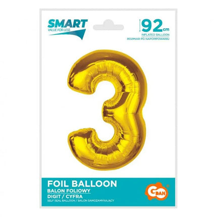 Arany 3-as Gold szám fólia lufi 92 cm