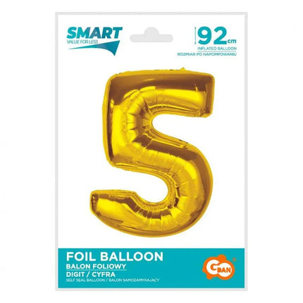 Arany 5-ös Gold szám fólia lufi 92 cm