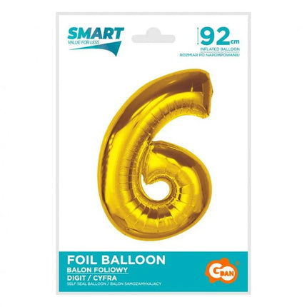 Arany 6-os Gold szám fólia lufi 92 cm