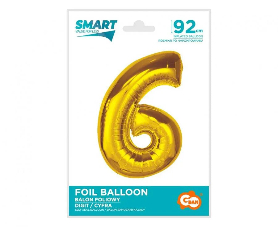 Arany 6-os Gold szám fólia lufi 92 cm