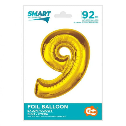 Arany 9-es Gold szám fólia lufi 92 cm