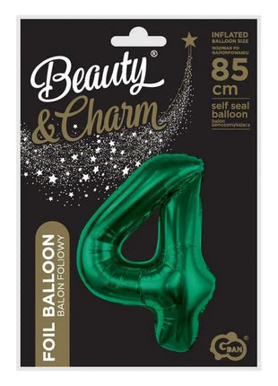 Zöld B&C Bottle Green 4-es szám fólia lufi 85 cm