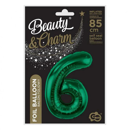 Zöld B&C Bottle Green 6-os szám fólia lufi 85 cm