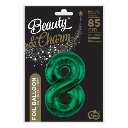 Zöld B&C Bottle Green 8-as szám fólia lufi 85 cm