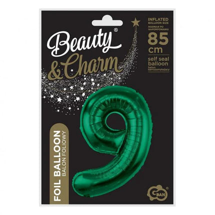 Zöld B&C Bottle Green 9-es szám fólia lufi 85 cm