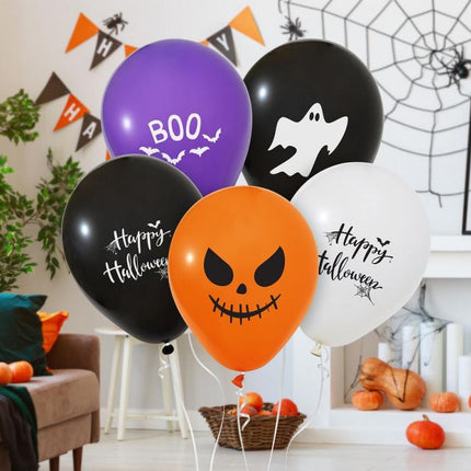 Halloween Happy léggömb, lufi 5 db-os 12 inch (30 cm)