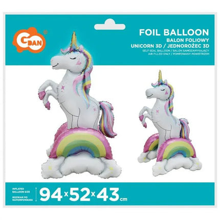 Unikornis 3D Rainbow fólia lufi 94 cm