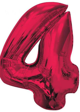 Piros 4-es Red szám fólia lufi 92 cm