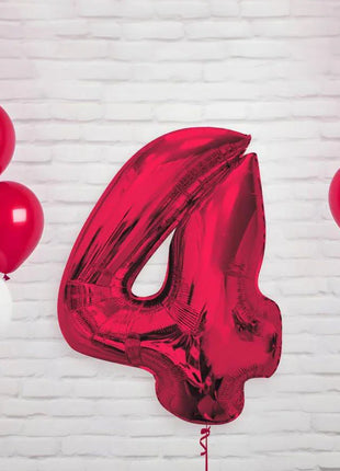 Piros 4-es Red szám fólia lufi 92 cm