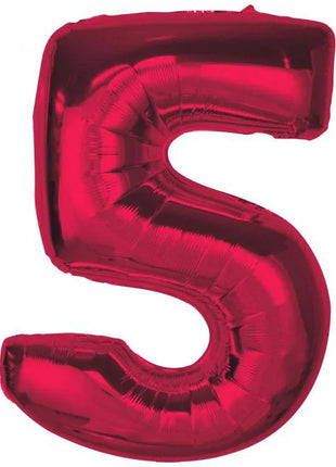 Piros 5-ös Red szám fólia lufi 92 cm