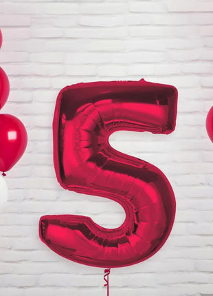 Piros 5-ös Red szám fólia lufi 92 cm