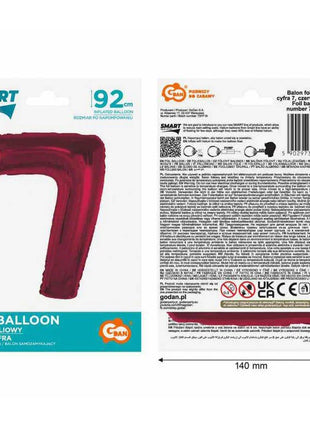 Piros 7-es Red szám fólia lufi 92 cm