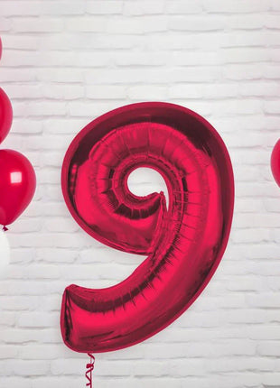 Piros 9-es Red szám fólia lufi 92 cm