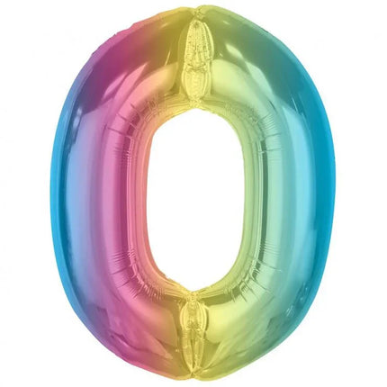 Színes 0-ás Rainbow szám fólia lufi 92 cm