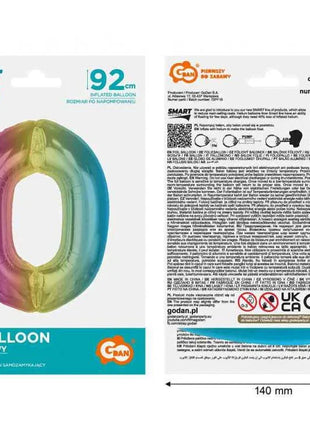 Színes 0-ás Rainbow szám fólia lufi 92 cm