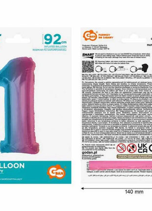Színes 1-es Rainbow szám fólia lufi 92 cm