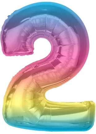 Színes 2-es Rainbow szám fólia lufi 92 cm