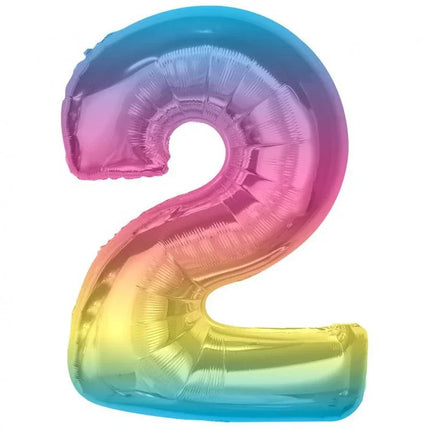 Színes 2-es Rainbow szám fólia lufi 92 cm