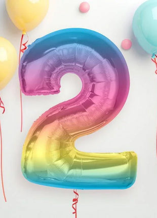 Színes 2-es Rainbow szám fólia lufi 92 cm