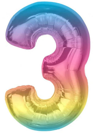 Színes 3-as Rainbow szám fólia lufi 92 cm