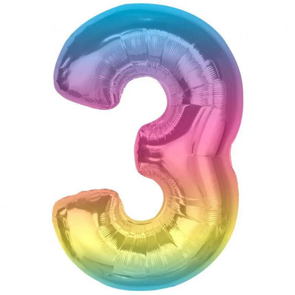 Színes 3-as Rainbow szám fólia lufi 92 cm