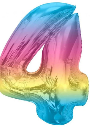 Színes 4-es Rainbow szám fólia lufi 92 cm