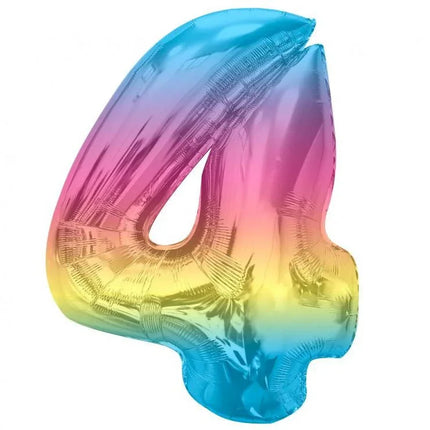 Színes 4-es Rainbow szám fólia lufi 92 cm