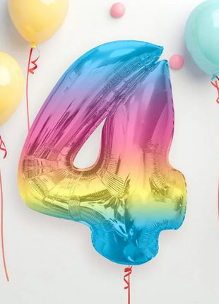 Színes 4-es Rainbow szám fólia lufi 92 cm